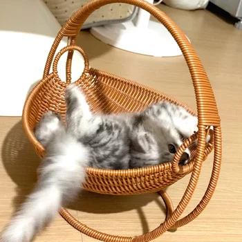 Hanging Rattan-Style Cat Hammock Bed 1