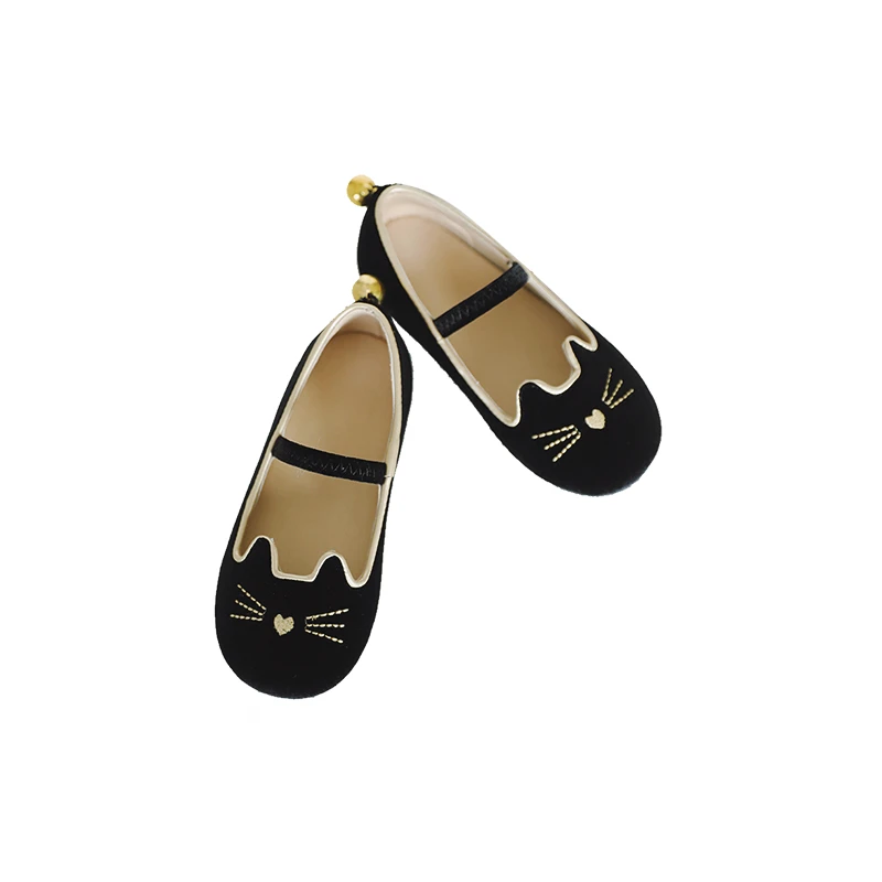 Cartoon Cat Girls Casual Shoes High Quality Gold Velour Genuine Leather Lining Baby Shoes Princess Children's Dance Shoes 6