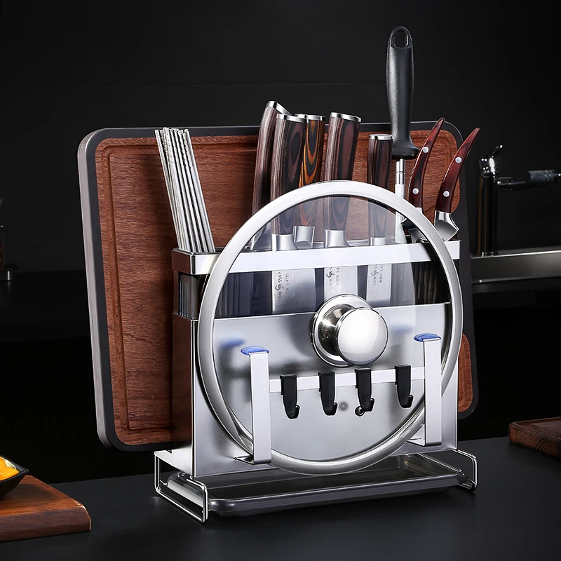 Knife Holder 304 Stainless Steel Kitchen Tools Organizer Stable Base Hang or Flatwise Place Storage Rack LFGB Certificate