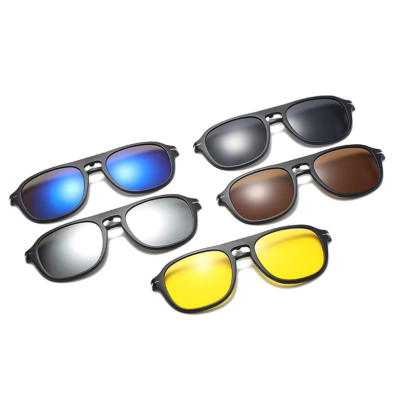 VCKA-Myopia Óculos de Sol para Homens e Mulheres, 6 em 1, Clip Magnetics, Óculos Retro, Polarizados, Lentes Ópticas Personalizadas, Óculos, Novo, Clip,-0,5 a-10, 2024