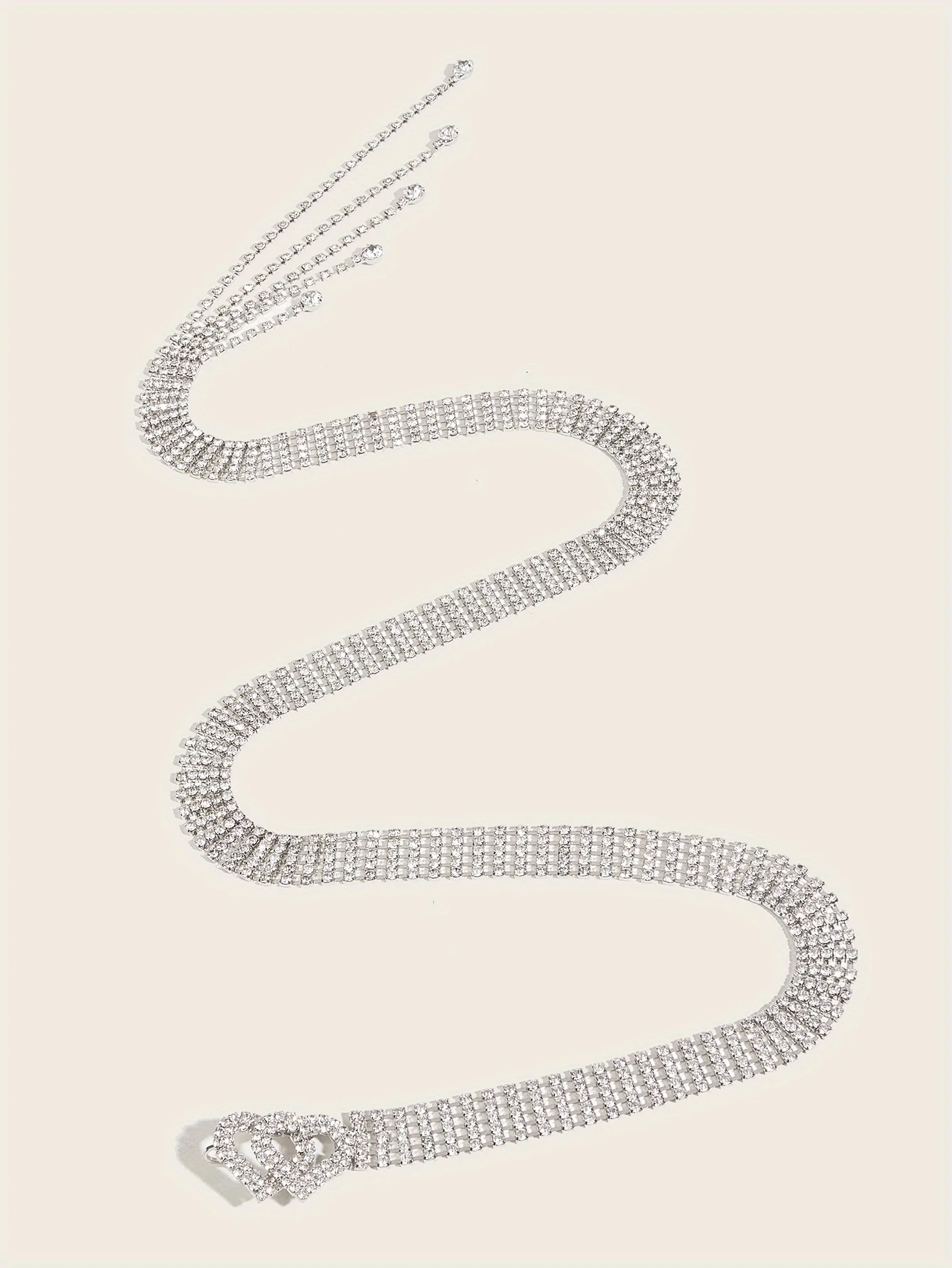 Doppelter Herzschnallengürtel Y2K Strass eingelegter Quastenbund Eleganter dekorativer Jeans-Hosengürtel Kleidgürtel für Frauen – Detail 3