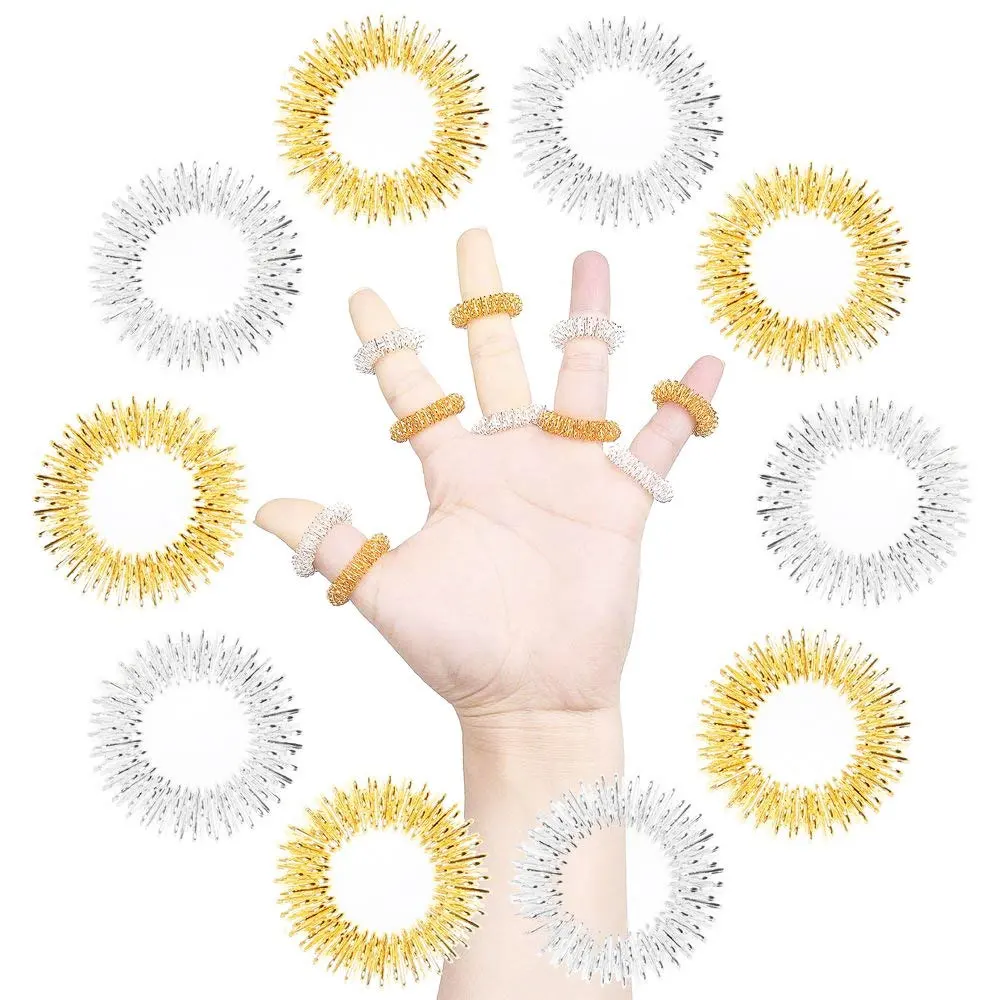 8PCS 6Pcs Acupressure Massage Rings + 2Pcs Wrist Massage Rings, Chinese Medicine Pain Therapy Finger Circulation Ring