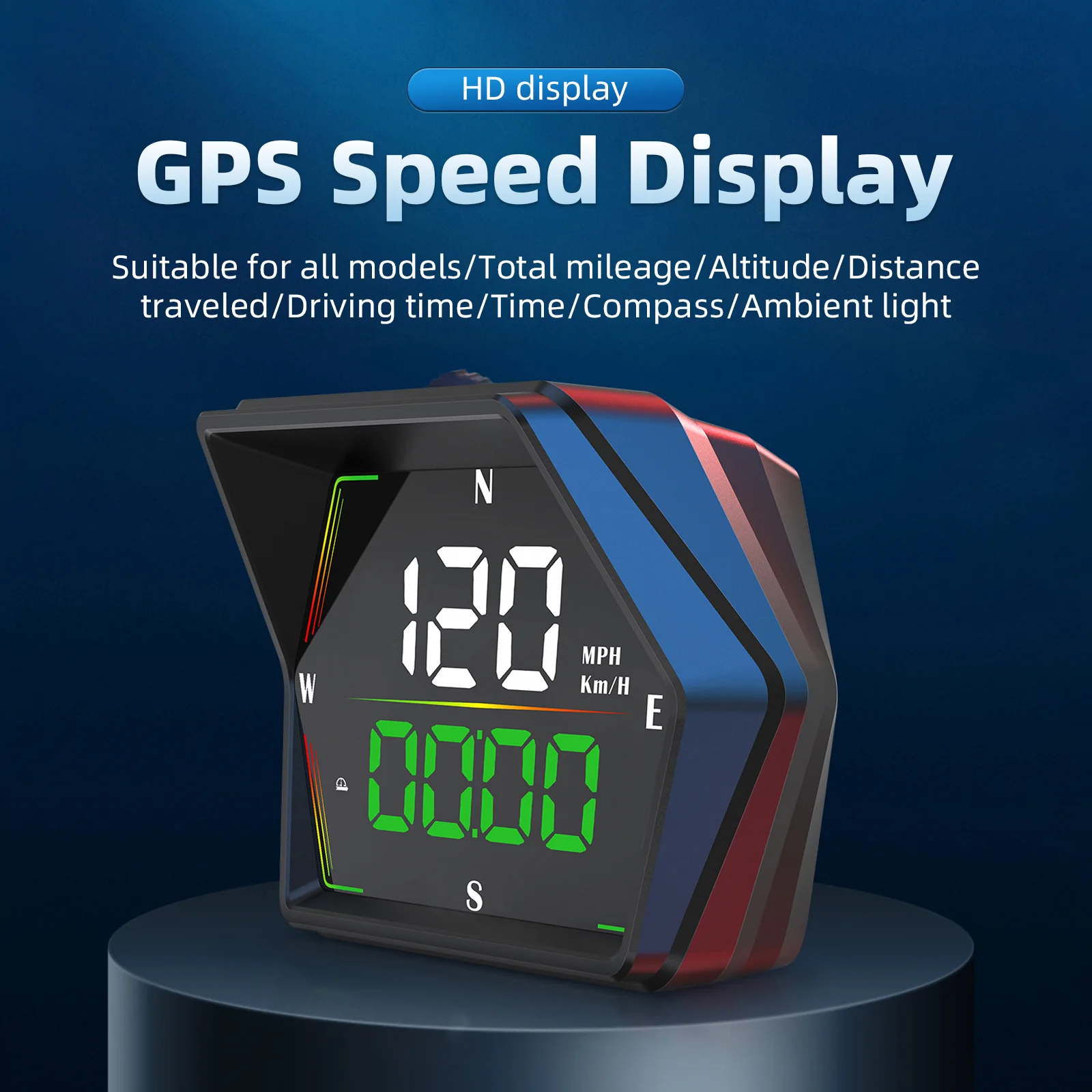 Enhanced Digital GPS Speedometer with Large Display, Compass, Time Display & Overspeed Alarm