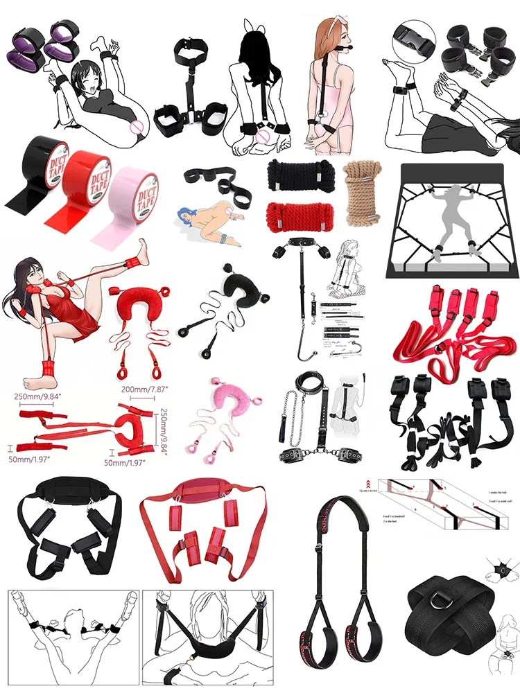 Adult Game BDSM Restraints Fetish Erotic Sex Toys For Couples Women Bandage Slave Collars Obedience Handcuffs Master Bondage Kit 1