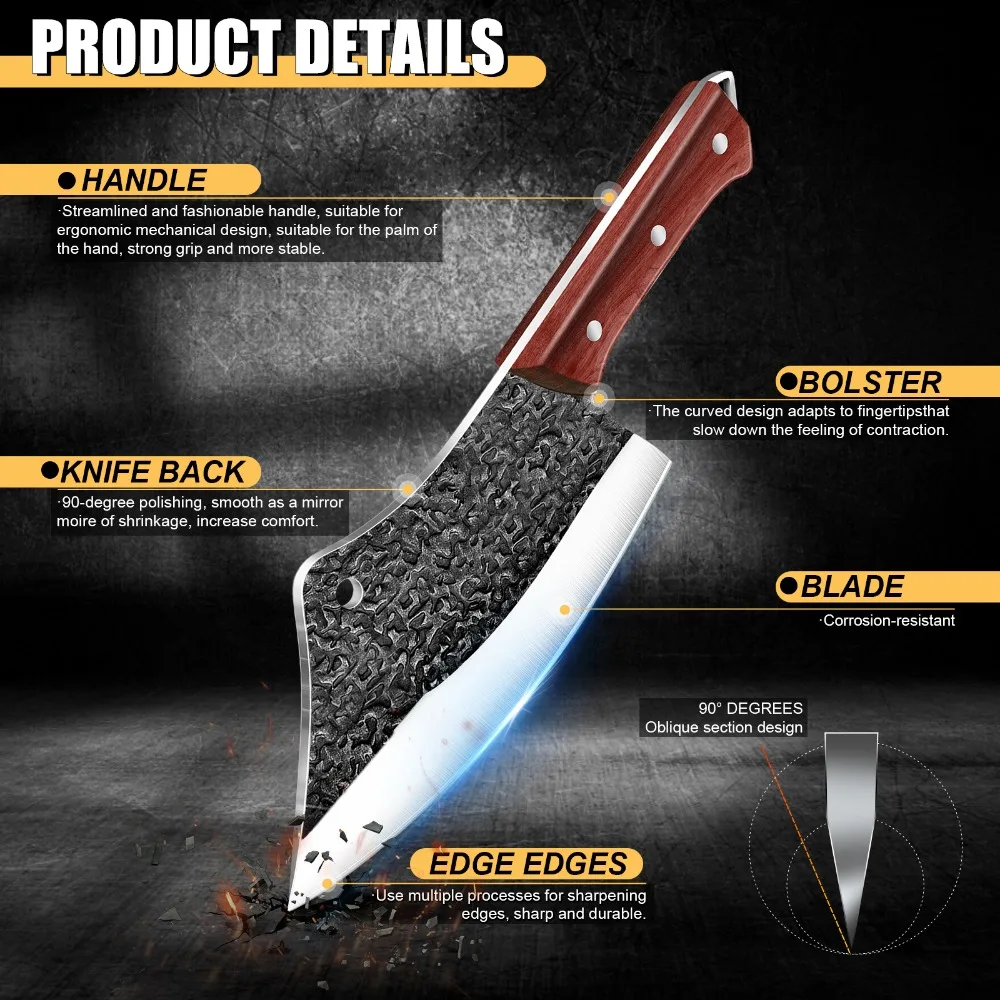 Faca De Chef MDHAND 21.6cm Aço Carbono - Faca Desossar Com Bainha - Presente Cozinha