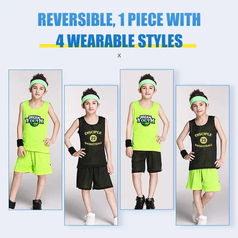 Boys Basketball Jersey Set Reversible Double Side Uniform Summer Shirt For Kids basketball jerseys