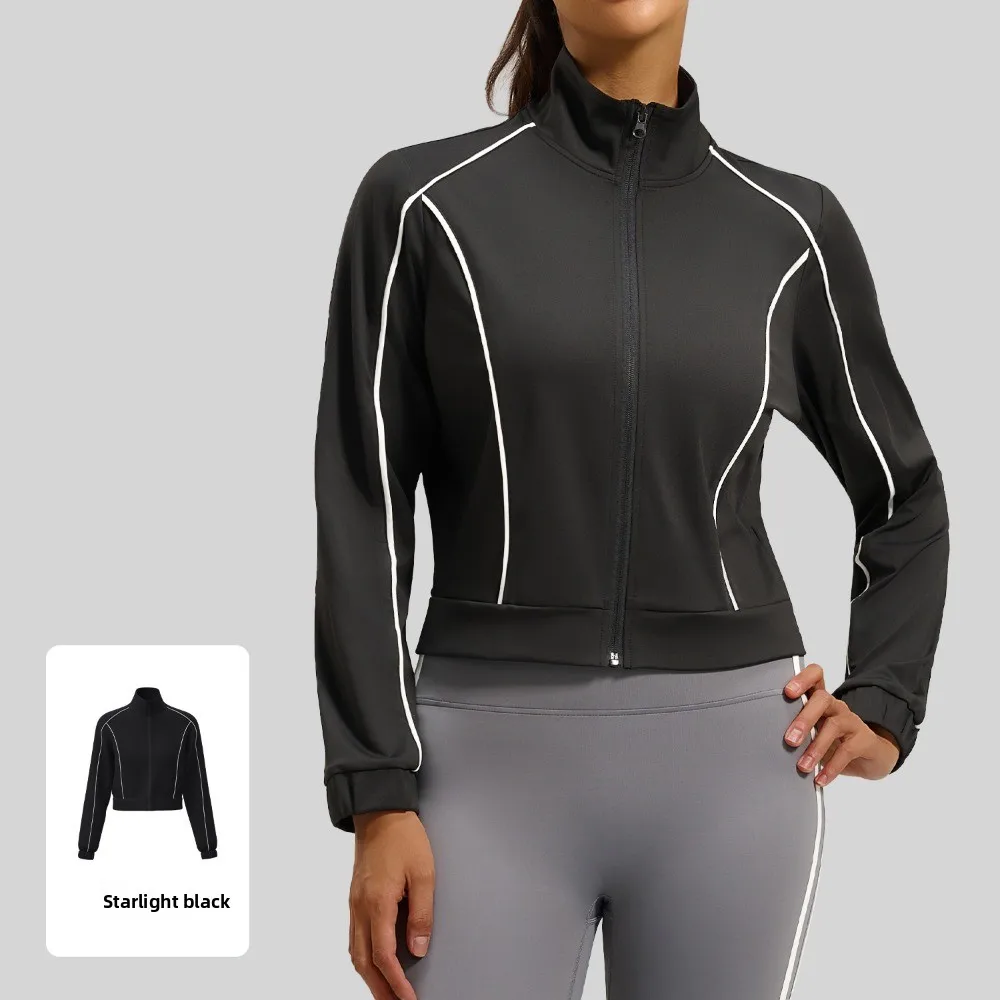 봄 가을용 새로운 라인 패턴 루즈 가디건 |   컬러 블록 하이 스트레치 통기성 여성 캐주얼 스포츠웨어