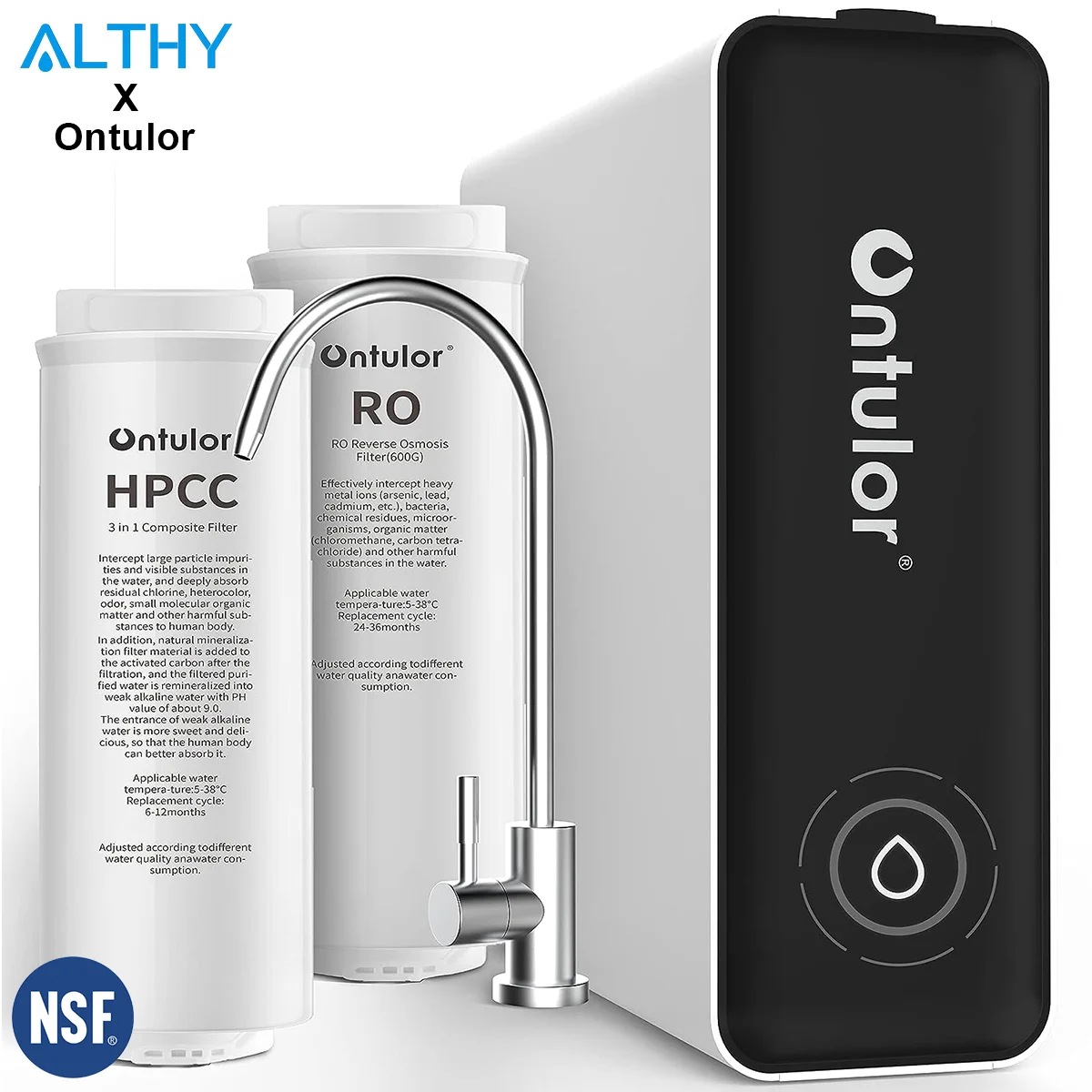 

Ontulor 600GPD Reverse Osmosis RO Water Filter System - Alkaline & Remineralized - Tankless Purifier, 2:1 Pure/Drain, Reduce TDS