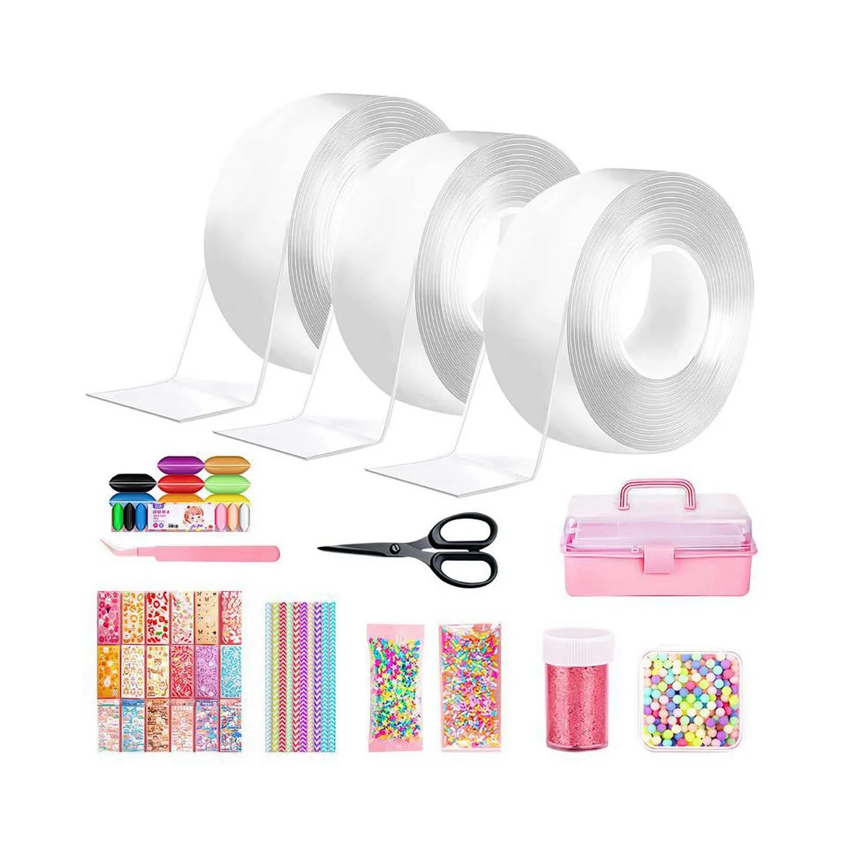 

Nanos Bubble Balloon Tape Kit with Glitter Tweezer Fidget DIY Elastic Bubbles Nano Tape Double Sided Bubblable Tapes A