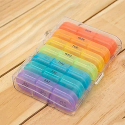 21 - Compartment Weekly Pill Organizer with Black Plastic Design (White colorful)