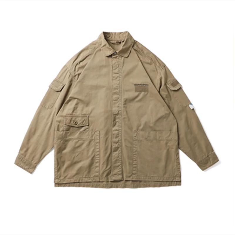 Men's Spring Loose Washed Batik Embroidered Multi-pocket Tooling Youth Casual Coat Outdoor Cargo College Hiking Clothing