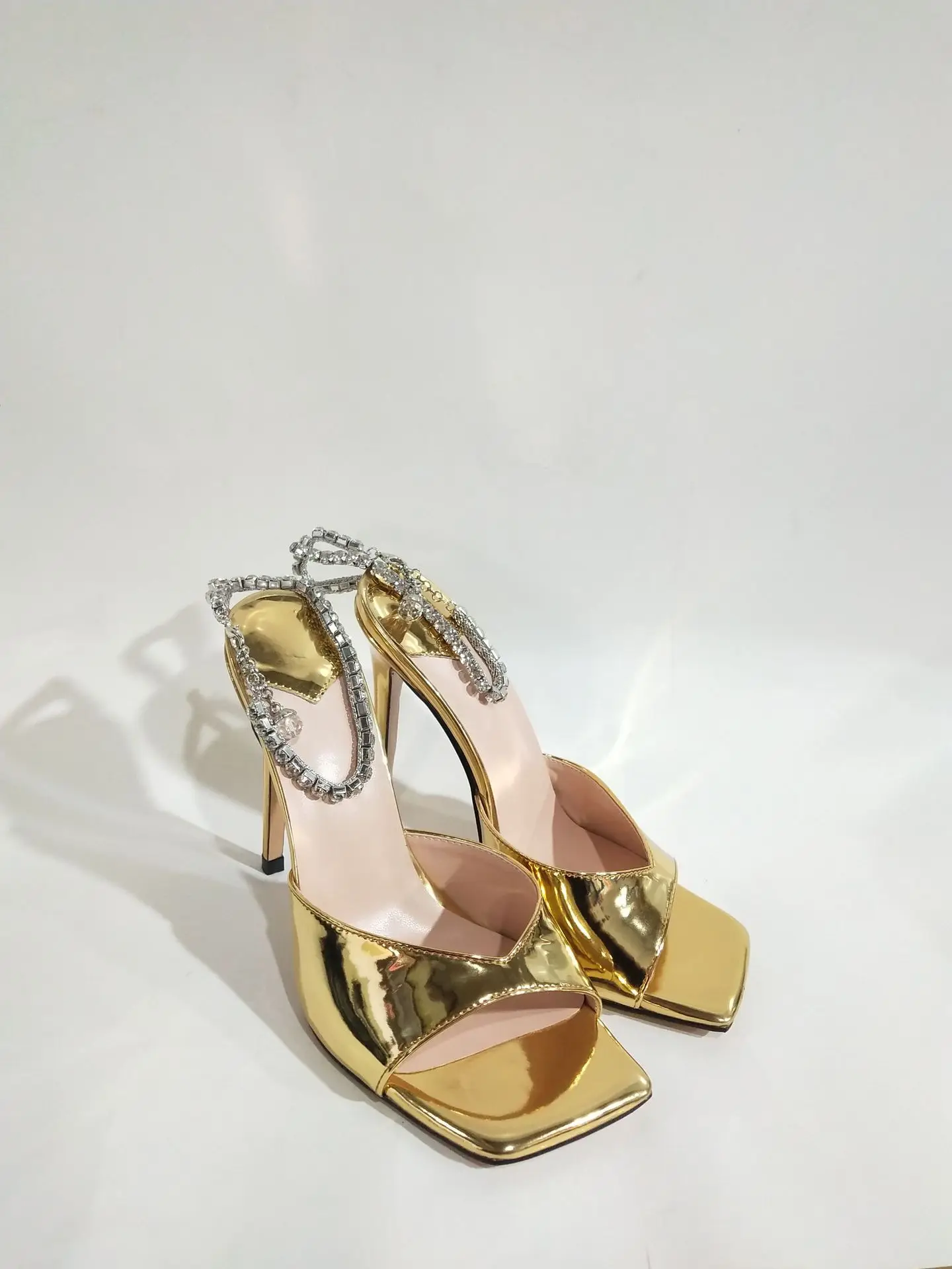 Spring New Square Head Fish Mouth Stiletto Super High Heel Fashion Catwalk Large Size Foot Chain Sandals for Women