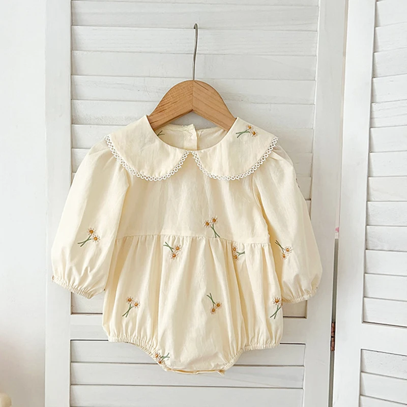 Sisters Clothes Infant Baby Girls Lace Collar Dress Rompers Kids Girls Embroider Flower Princess Dress Family Clothes Rompers 5