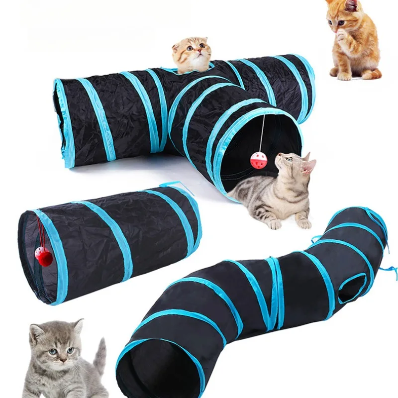 Cat Tunnel Toy 3-Way Foldable Pet Playhouse Crinkle Paper Bell Durable Oxford Cloth Animal Tunnel Kittens/Rabbits/Guinea Pigs small pet tunnel