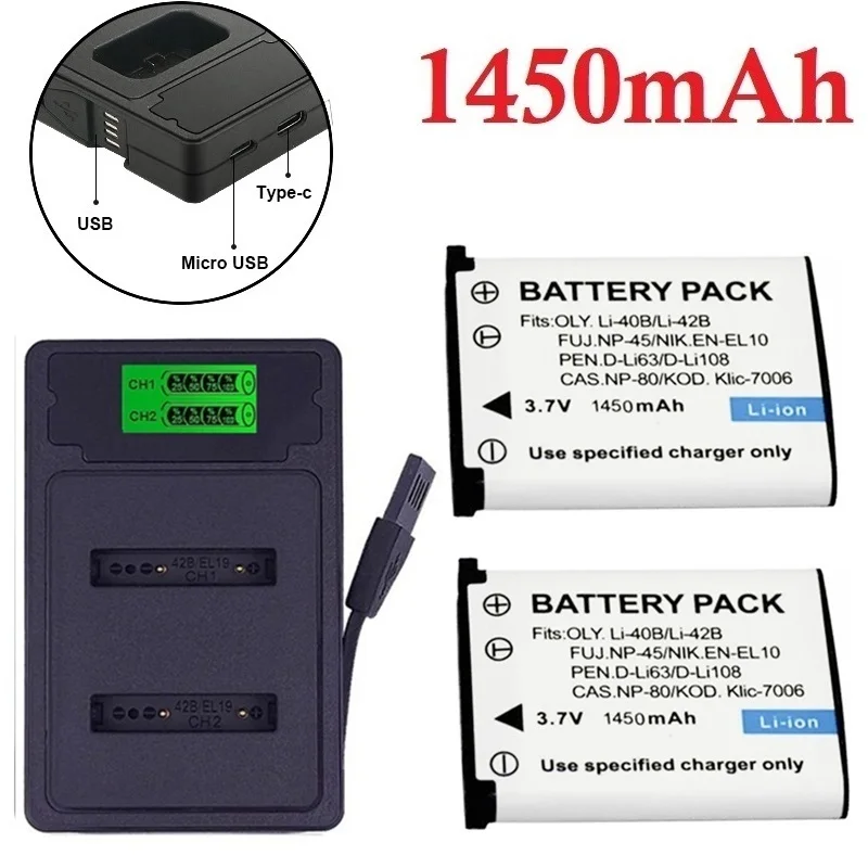 1450Mah En-El10 Batteria O Caricabatterie Per Olympus Li-40B Li-42B Per Finepix Xp70 Xp60 Xp50 T550 Per Fotocamera Casio Np-80