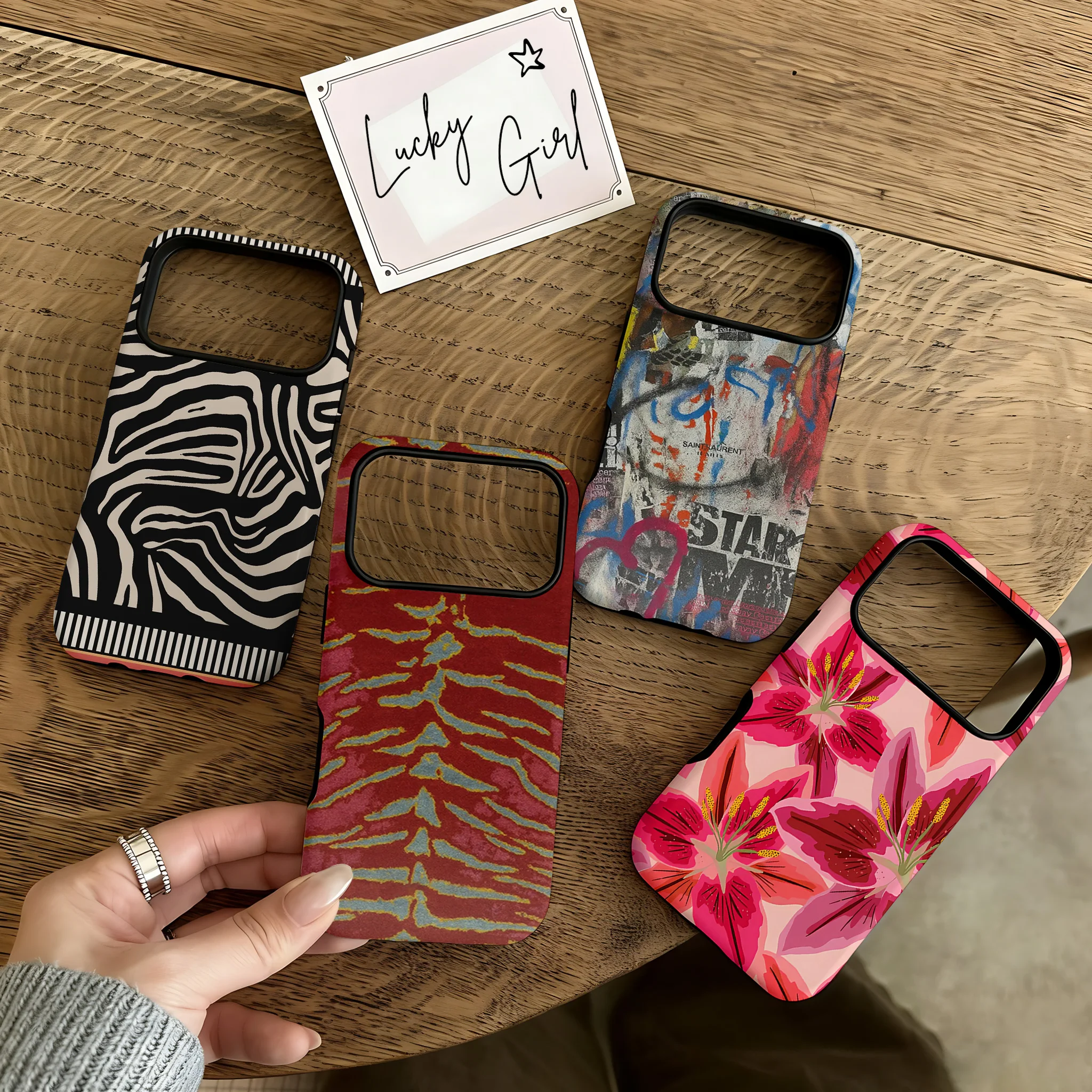 Clmj Swag Bunte Blumen Handyhülle für iPhone 17 17e 16e 16 15 14 13 12 11 X XS XR XSMAX 7 8 Air Pro Max Plus Doppelschichtig