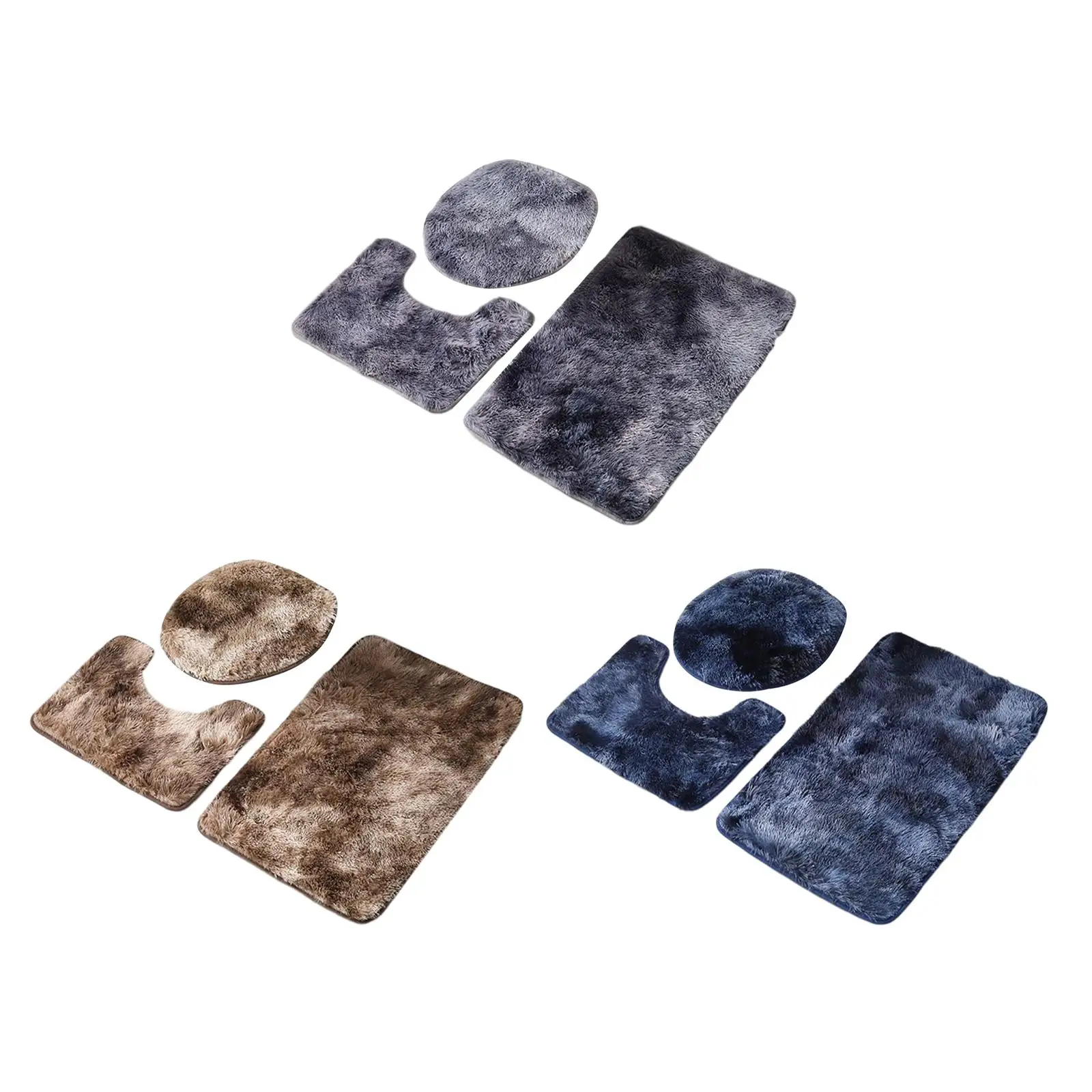 Set of 3 Cozy Bathroom Mats, with Toilet Cover, Large Washable Non Slip Rug,