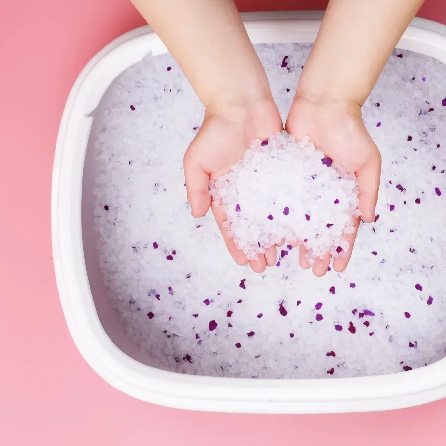 Arena para gatos de gel de sílice de 3,8 l con relleno de 97 % + 3 % de cristal para limpieza de inodoros de gatos