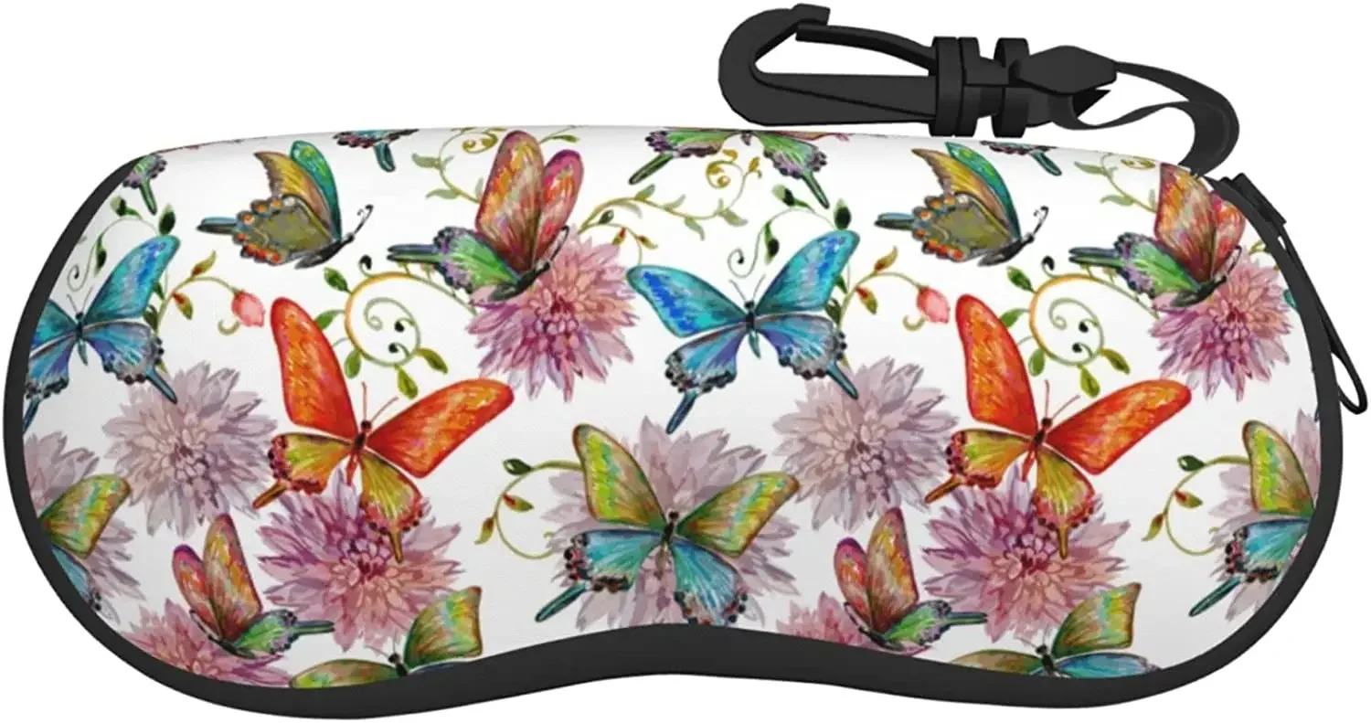 

Butterfly Sunglasses Eyeglass Soft Case for Women Ultra Light Portable Neoprene Zipper with Clip