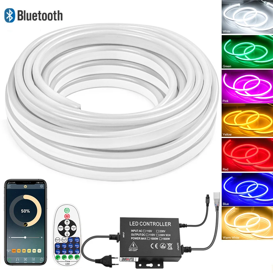 1-100m Neon LED Strip Streifen Leuchte Flexibel Dimmbar 220V 230V