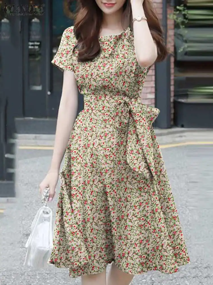 

ZANZEA Summer Bohemian Vintage Printed Dresses Fashion A Line Floral Dress Women Causal Vestidos Short Sleeve O Neck Robe Femme