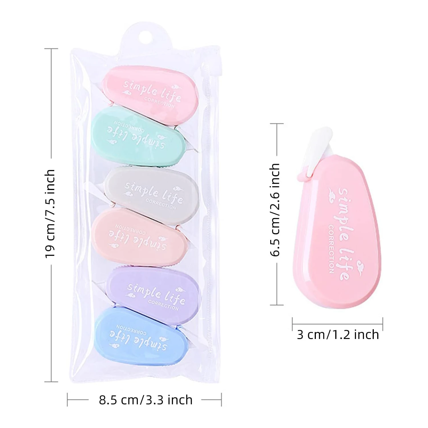 6pcs Macaron Color Correction Tape Instant Corrections Easy to Use Applicator White Out for School Office
