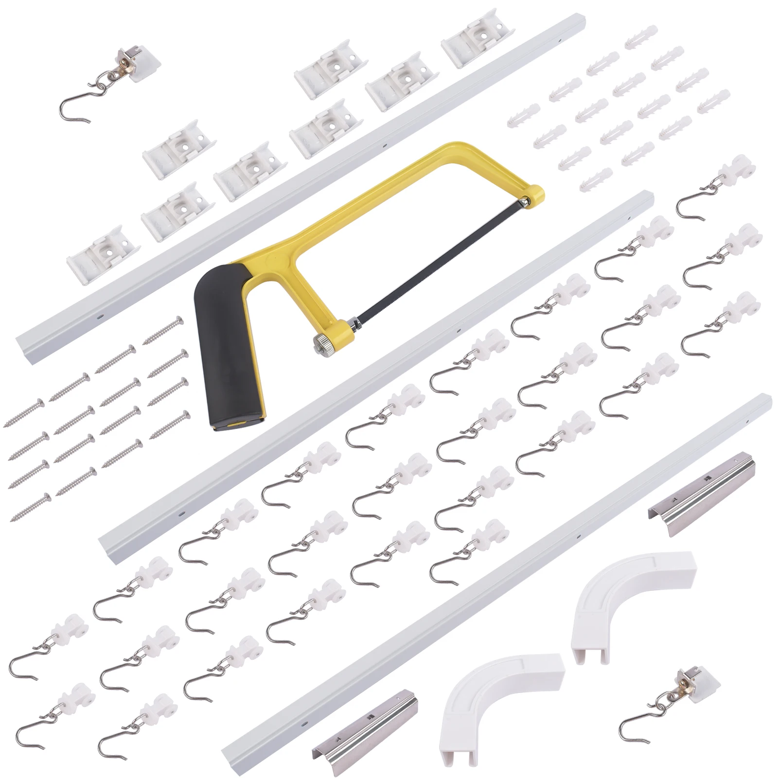 AP02 Room divider Ceiling Track set for Curtains w/ hooks, Corner Connectors & top brackets Curtain Rail System 6-9/9-12/12-18ft