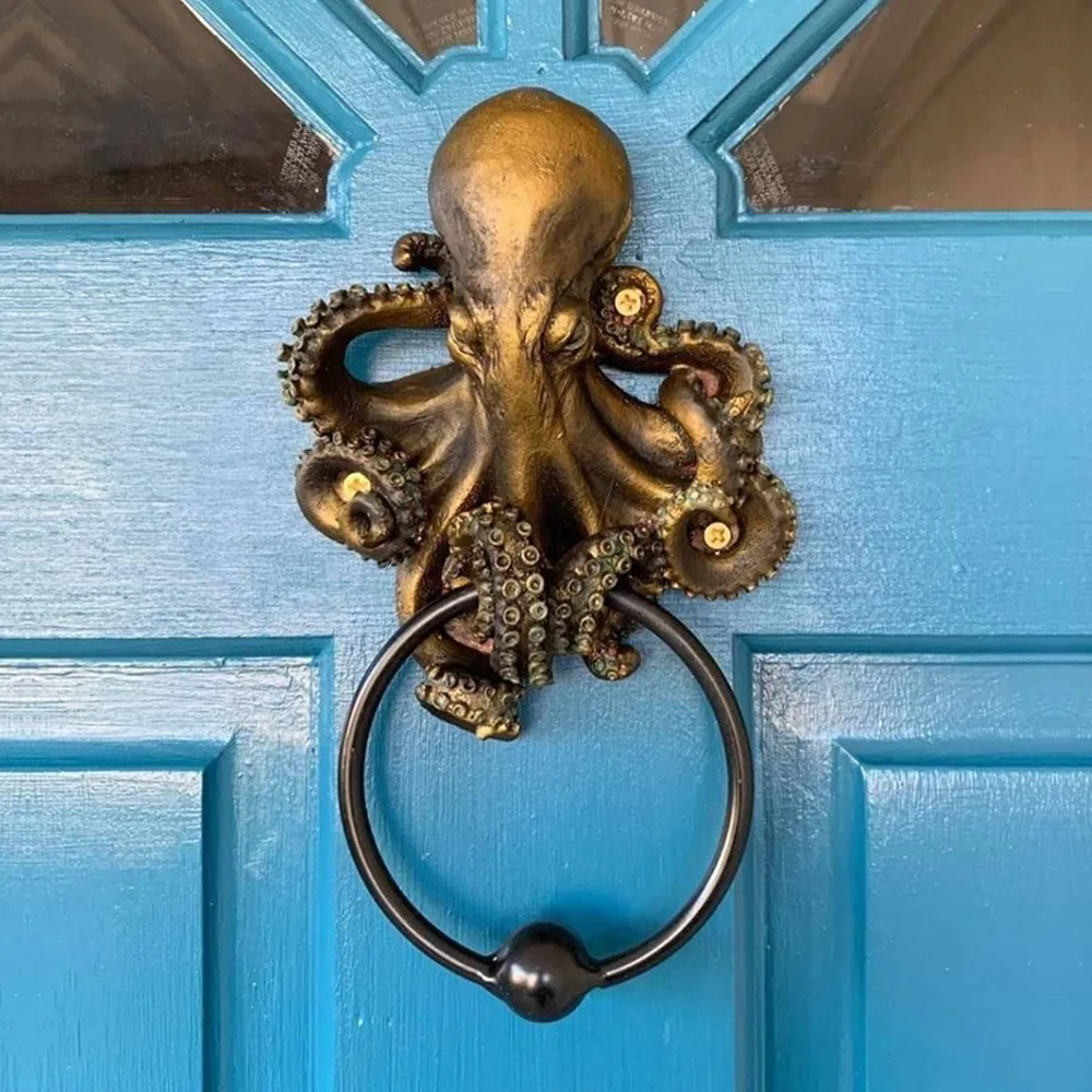 Octopus Skull Door Knocker Iron Unique Bizarre Gothic Home Decoration Resin Handicrafts Outdoor Garden Decors Towel Hanging Rack