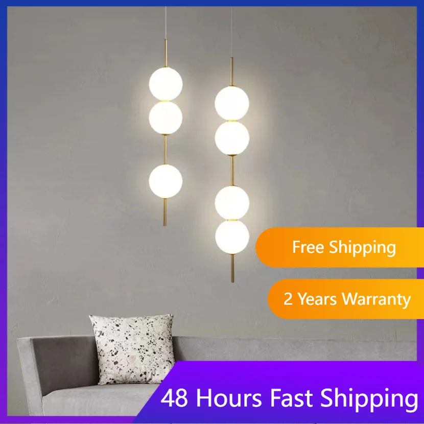 

Glass Ball Pendant Lights Bedroom Bedside Entrance Decoration Hanging Lamp Long String Ceiling Chandelier Modern Restaurant Led