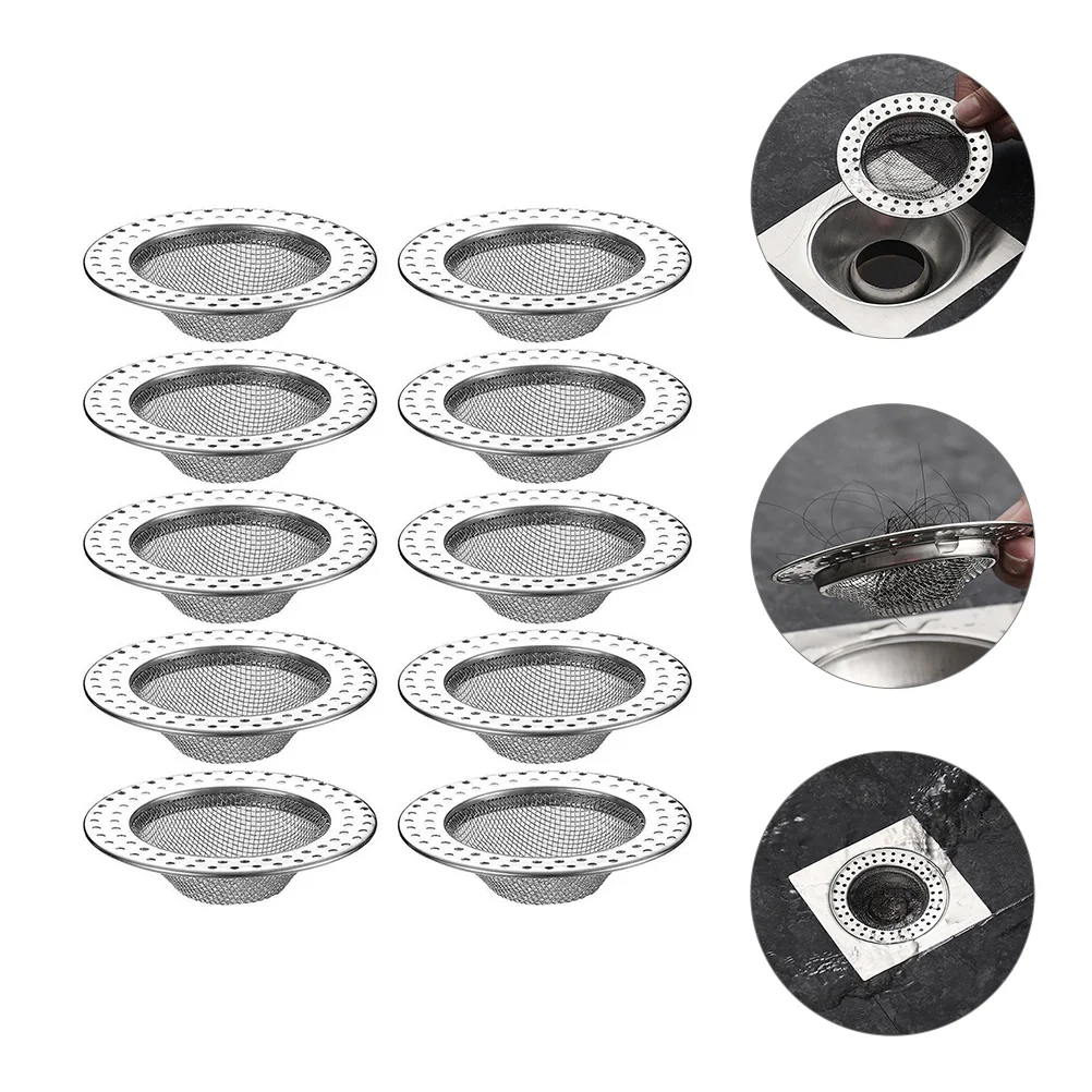 

10 Pcs Floor Drain Filter Strainer Hair Shower Catcher Anti-blocking Cover Stainless Steel Kitchen Stopper Tub