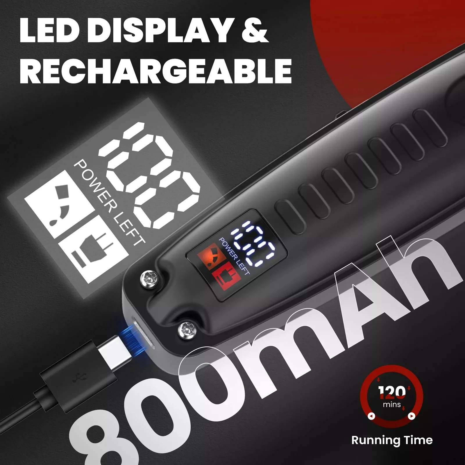 Sejoy Professional Men's Hair Clipper Kit Cordless Trimmer with USB Charging, LED Display 4