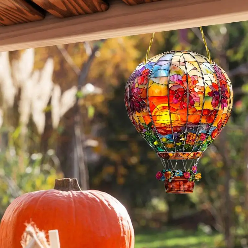 Hot Air Balloon Sun Catcher 2D Acrylic Wall Mount Multicolored Decor Indoor Window Decoration Art Ornament For Home Car Interior
