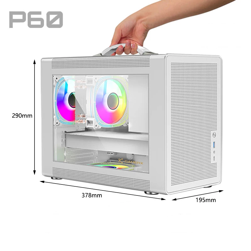 Power Train P60 M-ATX Portable Computer Case ITX Motherboard ATX/SFX Power Supply Support U3 Type-C Desktop MINI Small Chassis Pc Case Computer Chassis Frame Mini Itx Desktop Case Pc Chassis