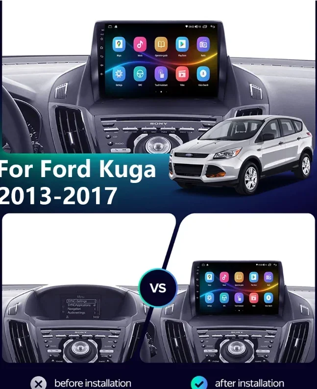 9 Inch Android 13.0 2G+32GB For FORD C-MAX KUGA 2 ESCAPE 3 2012-2019 Car GPS Navi Multimedia Player Radio Tape Head Unit Carplay