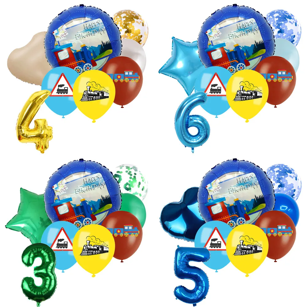 

Cartoon Train Transportation Theme Happy Birthday Party Decoration Latex Metallic Digital Balloon Set Baby Shower Kid Boy Gift