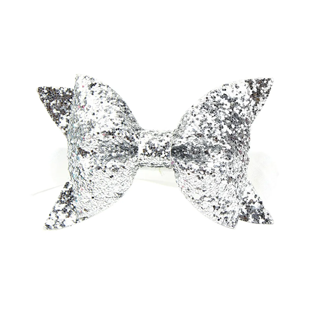 Sequin Headbands for, Bows Kids Traffic Lights Bling Stretchy Bowknot Hair Accessories ( Silver )