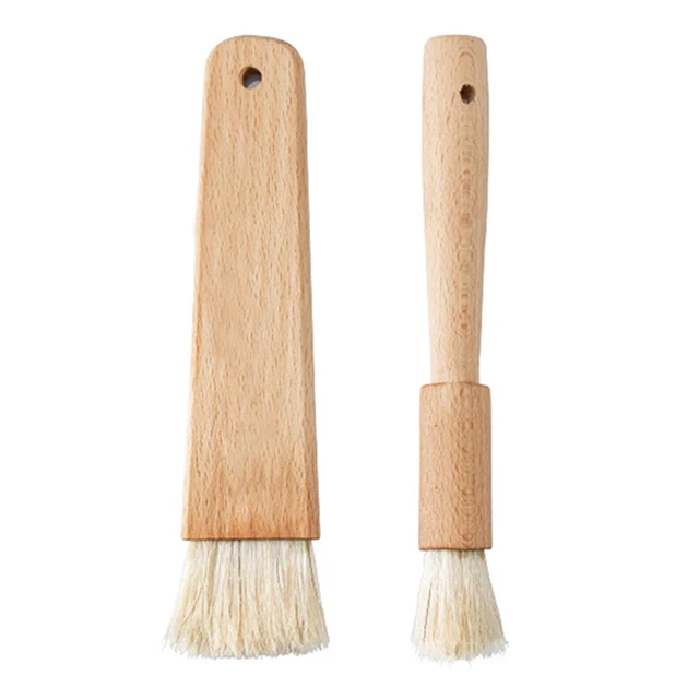 2-Piece Kitchen Oil Brush Set Barbecue Grill Basting Brush BBQ Cooking Oil Brush Pastry Brush with Wood Handle Natural Bristle Coffee Grinder Cleaning Brush Kitchen Accessories