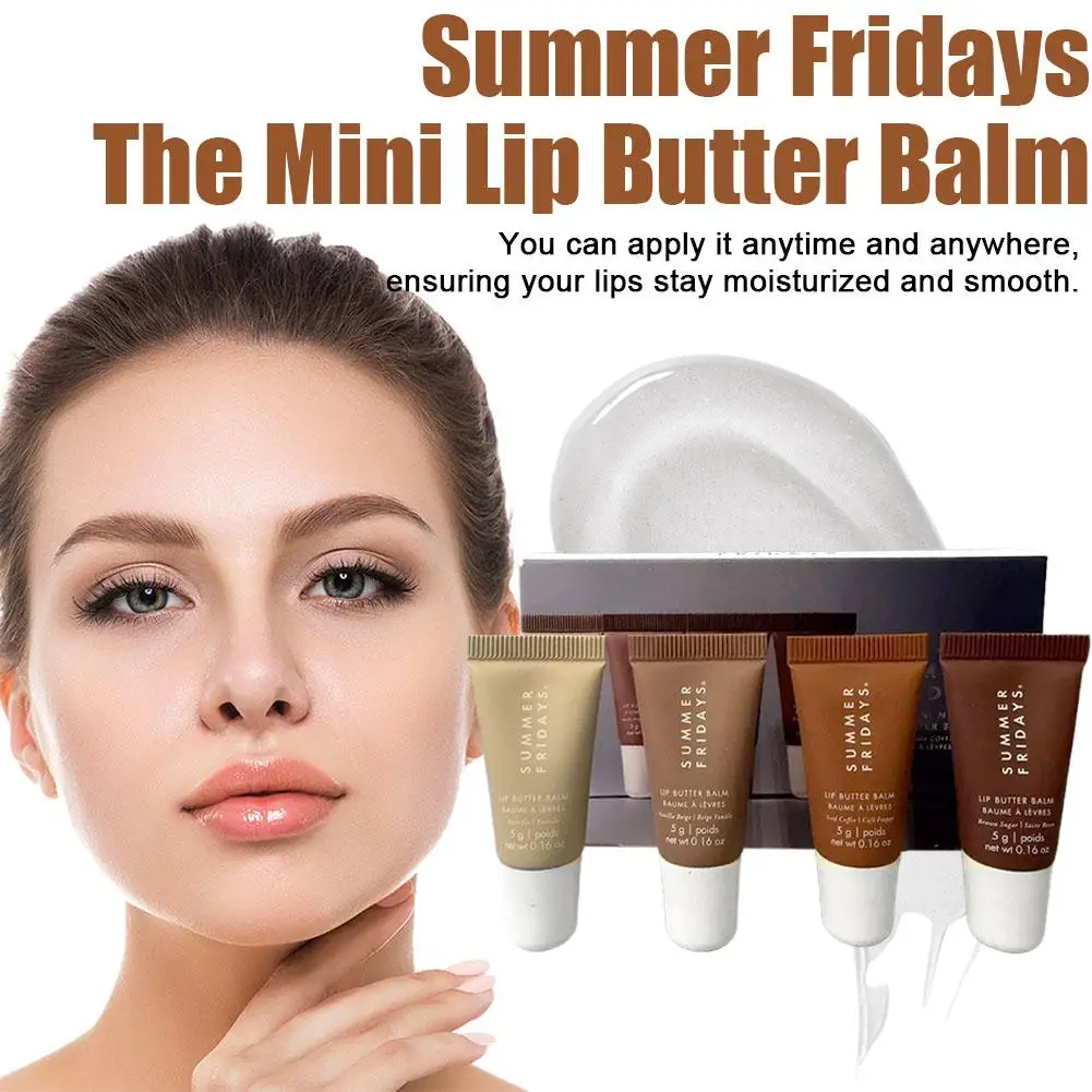 Summer Fridays Vanilla Beige Lip Balm Mini Lip Gloss Set Moisturizing Transparent Smooth Soft Tube Mirror Lipstick Makeup Set 3