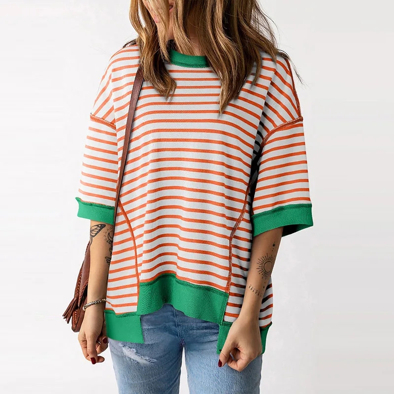 2025 Women's new dress high sense turtleneck short sleeves irregular medium and long gradual change temperament dress dress summer