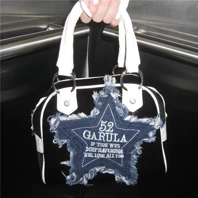 JIAERDI Retro Harajuku Star Tote Bag Women Hot Girl Letter Large Capacity Crossbody Bag Ladies Patchwork Casual Y2k Shoulder Bag