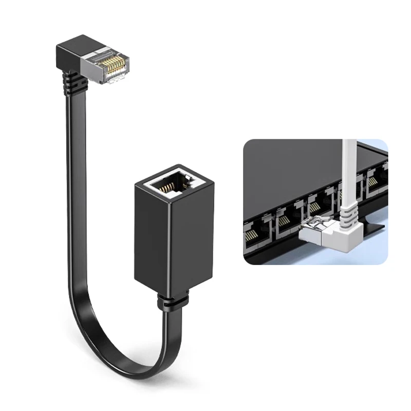 90도 CAT7 네트워크 연장 케이블 플랫 울트라 10G 우/좌 각도 엘보 네트워크 와이어 RJ45 남성-여성 어댑터 코드