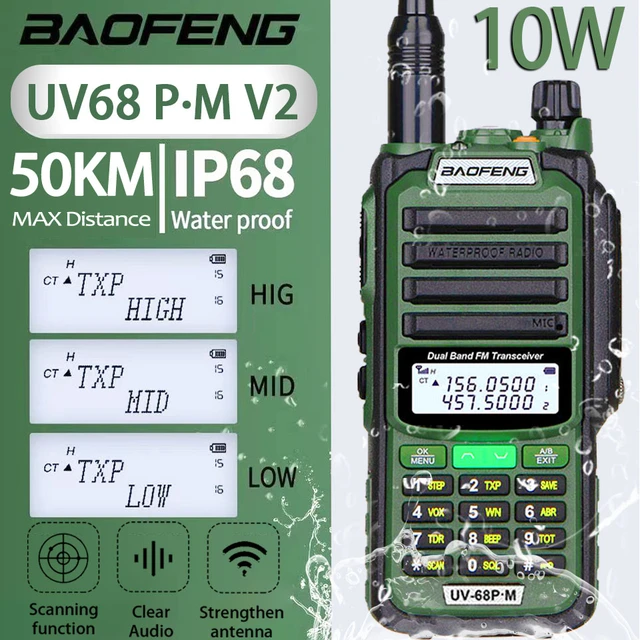 Baofeng UV-68 Pro Max V2 10W IP68 Walperforated Talkie Longue