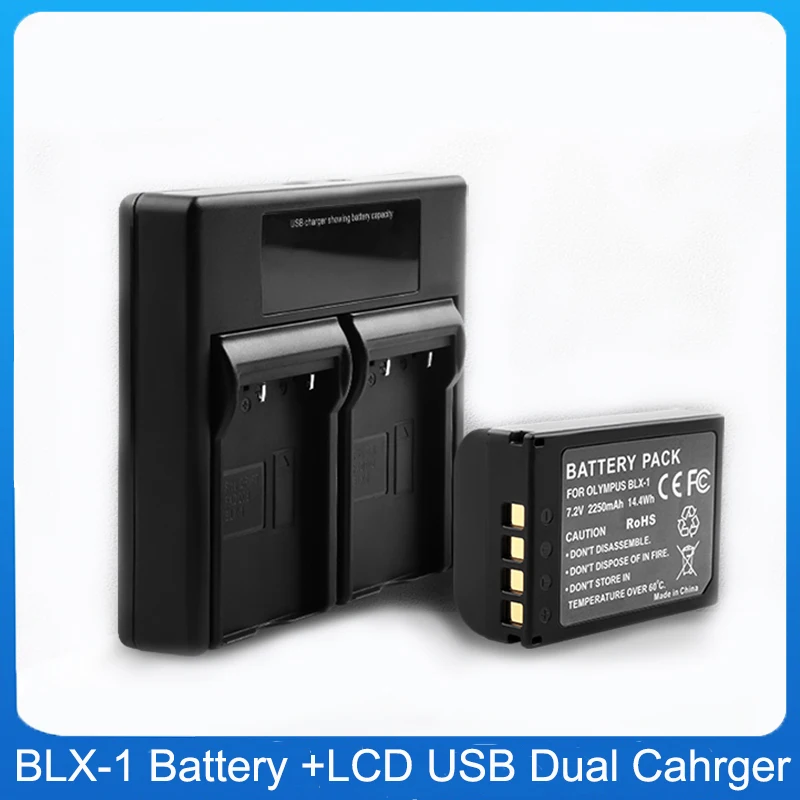 2 Pezzi 2250Mah Blx-1 Batteria Agli Ioni Di Litio + Blx1 Lcd Usb Doppio Caricatore Per Fotocamera Olympus Om System Om-1 Om1