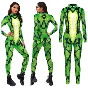 Women Men Animals Green Snake Python 3D Printed Jumpsuit Adults Halloween Cosplay Costume for Dancing Party Dress Up