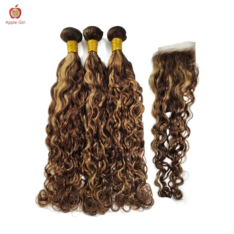 

P4/27 Color Highlight Loose Wave Bundles Ombre Colored Human Hair Bundles With Closure Brazilian Hair Weave For Women