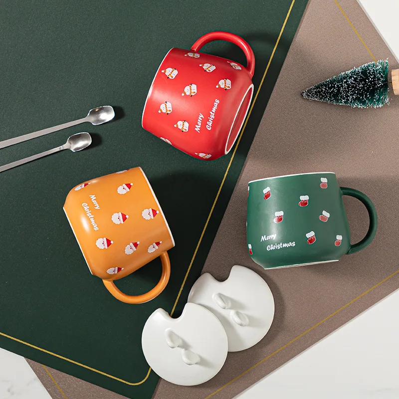 

Christmas Mug Cartoon Ceramic Water Cup with Lid Spoon Coffee Cup Home Breakfast Milk Mug Large Capacity Drinking Cup