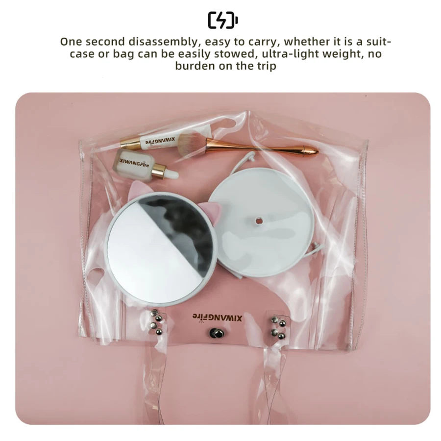 Hd Rotating Makeup Mirror Portable Desktop Cute Cat Ear Princess Mirror Student Dormitory Vanity