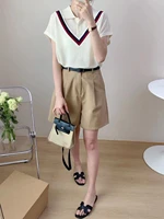 Aesthetic Splicing Baggy Women's Polo Shirts Contrast Color Summer Outfit Ice Silk Short Sleeve Female Tee Lapel Button T-shirts - Image 6