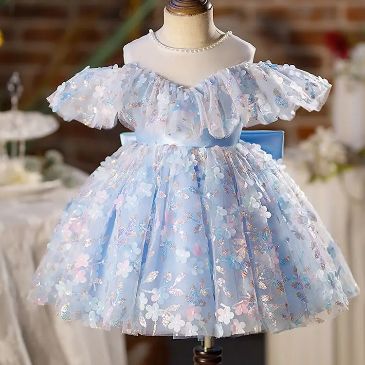 

Children's wear Baby dress for girls' dress Petal pearl beading baby fluffy bow tutu dress for wedding Birthday party Vestido