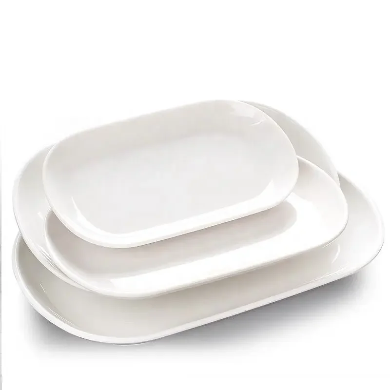 Melamine Tableware Imitation Porcelain White Fried Dishes et Oval Plate